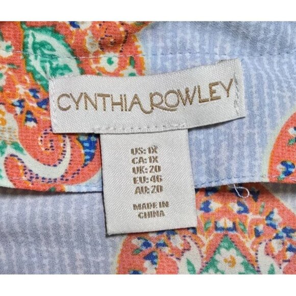 Cynthia Rowley Tunic Blouse 1X Paisley Boho V-neck Stretch Comfort Pullover Blue - Picture 3 of 12